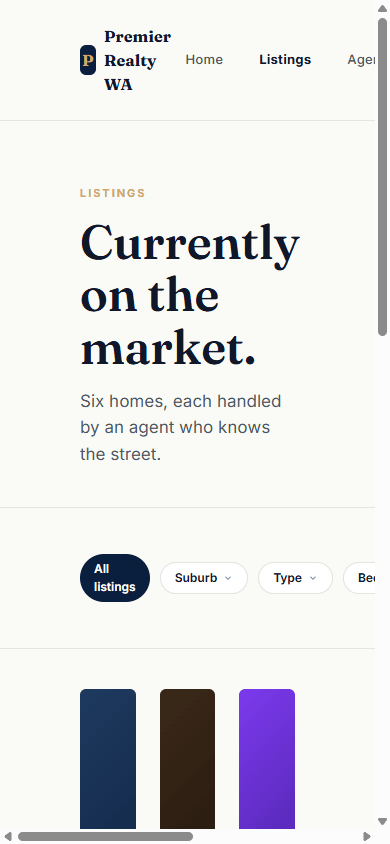 Premier Realty WA — mobile listings view